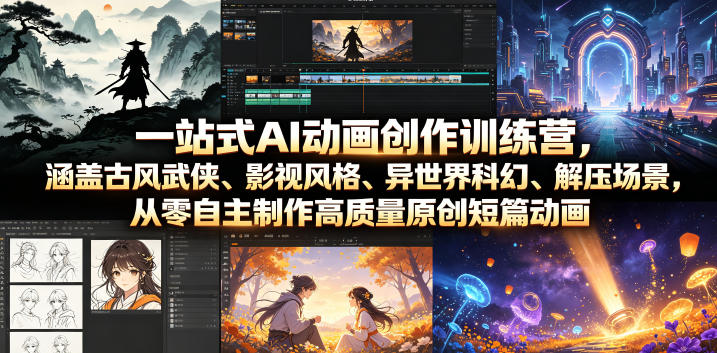 一站式AI动画创作训练营，涵盖古风武侠、影视风格、异世界科幻、解压场景，从零自主制作高质量原创短篇动画(更新)-得优社