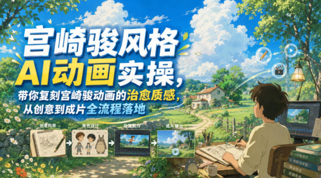 宫崎骏风格AI动画实操，带你复刻宫崎骏动画的治愈质感，从创意到成片全流程落地-得优社