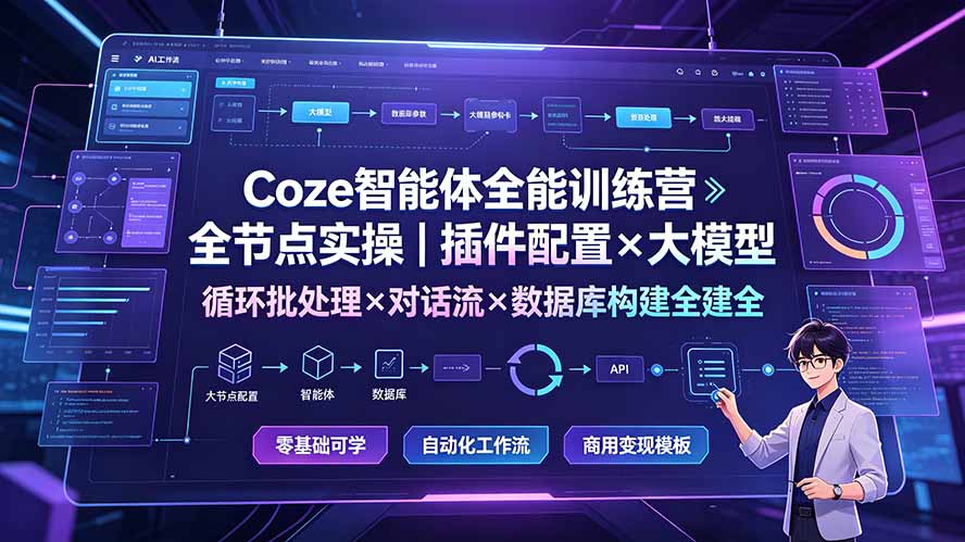 Coze智能体全能训练营：全节点实操｜插件配置×大模型×循环批处理×对话流×数据库构建全教学-得优社