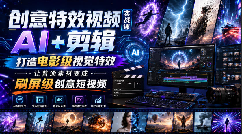 创意特效视频实战课，AI+剪辑打造电影级视觉特效，让普通素材变成刷屏级创意短视频-得优社