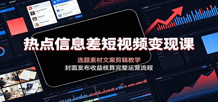 热点信息差短视频变现课：选题素材文案剪辑教学，封面发布收益核算完整运营流程-得优社