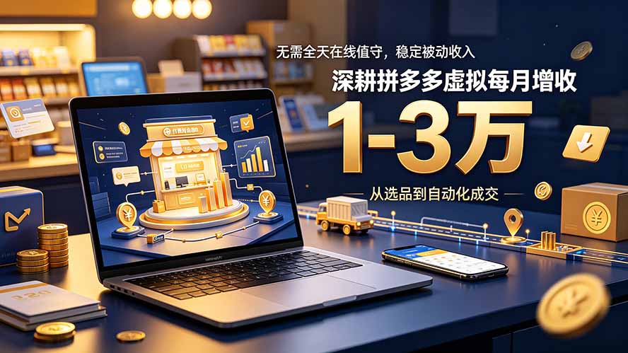 无需全天在线值守，稳定被动收入，深耕拼多多虚拟每月增收 1-3 万-得优社