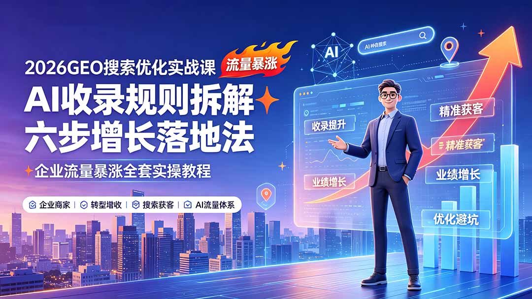 2026GEO搜索优化实战课：AI收录规则拆解｜六步增长落地法｜企业流量暴涨全套实操教程-得优社