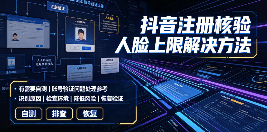抖音注册核验人脸上限解决方法，有需要自测-得优社