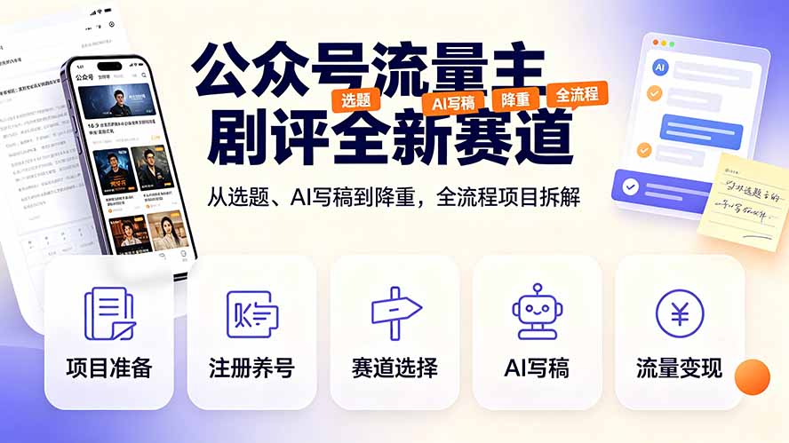 公众号流量主剧评全新赛道，从选题、AI写稿到降重，全流程项目拆解-得优社