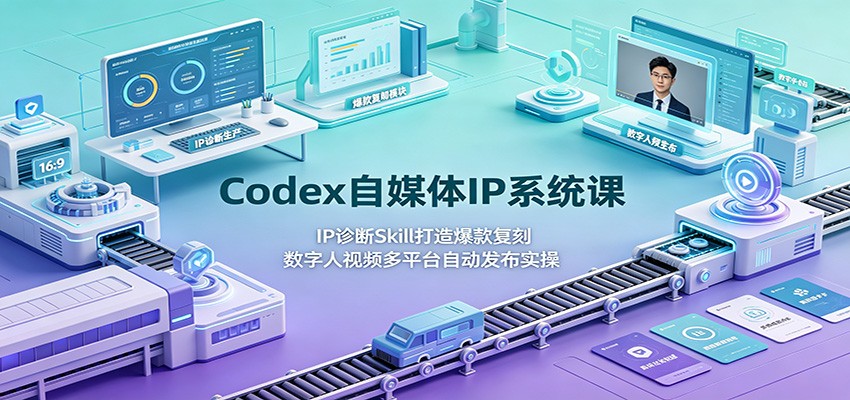 Codex自媒体IP系统课：IP诊断Skill打造爆款复刻，数字人视频多平台自动发布实操-得优社