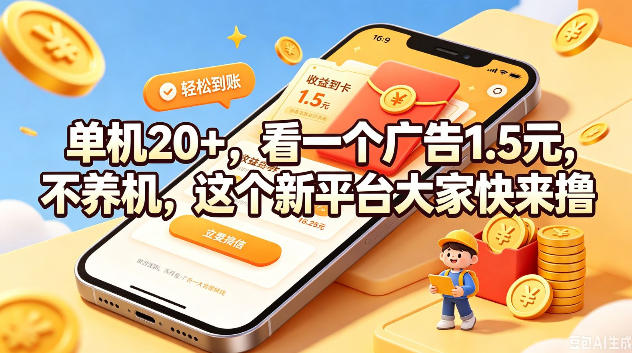 单机20+，看一个广告1.5米，不养机，这个新平台大家快来撸【揭秘】-得优社