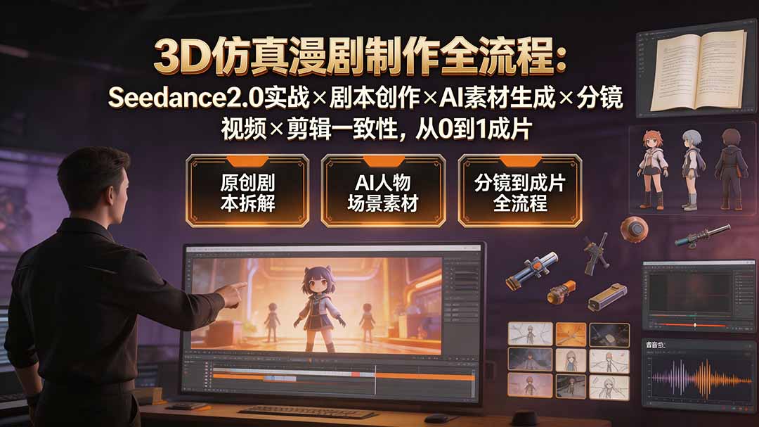 3D仿真漫剧制作全流程：Seedance2.0实战×剧本创作×AI素材生成×分镜视频×剪辑一致性，从0到1成片-得优社