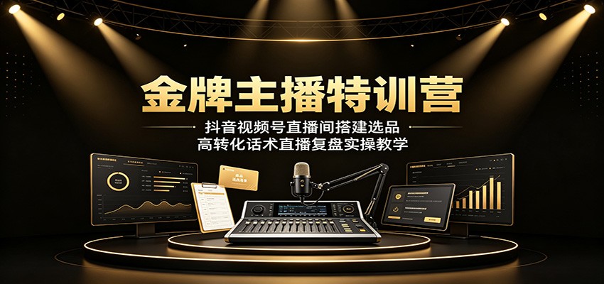 金牌主播特训营：抖音视频号直播间搭建选品，高转化话术直播复盘实操教学-得优社