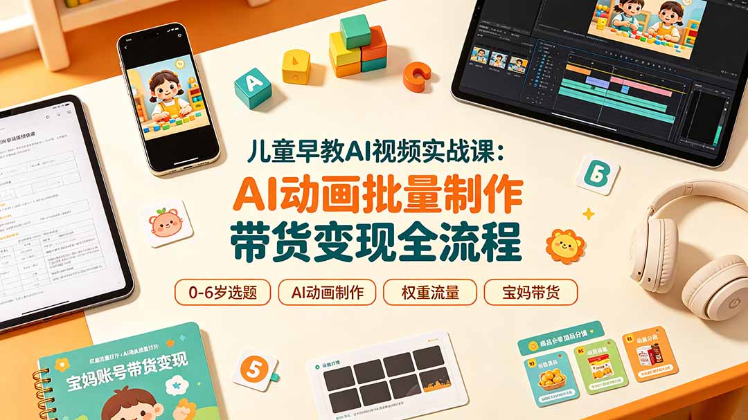 儿童早教AI视频实战课：0-6岁认知选题｜AI动画批量制作｜权重流量拉升｜宝妈账号带货变现全流程-得优社