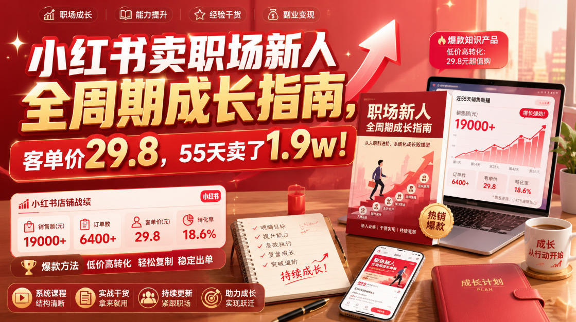小红书卖职场新人全周期成长指南，客单价29.8，55天卖了1.9w！-得优社