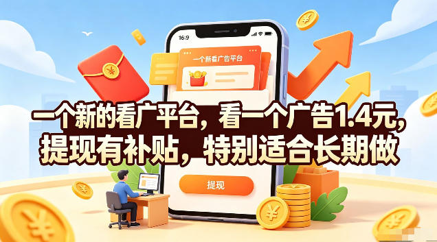 一个新的看广平台，看一个广告1.4元，提现有补贴，特别适合长期做【揭秘】-得优社