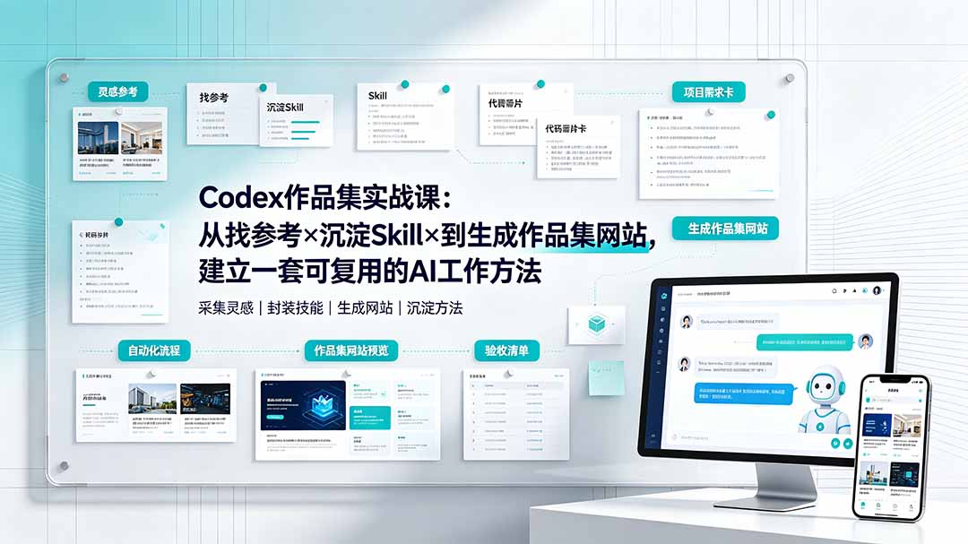 Codex作品集实战课：从找参考×沉淀Skill×到生成作品集网站，建立一套可复用的AI工作方法-得优社