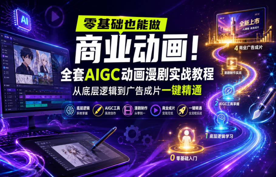 零基础也能做商业动画！全套AIGC动画漫剧实战教程，从底层逻辑到广告成片一键精通(更新0715)-得优社
