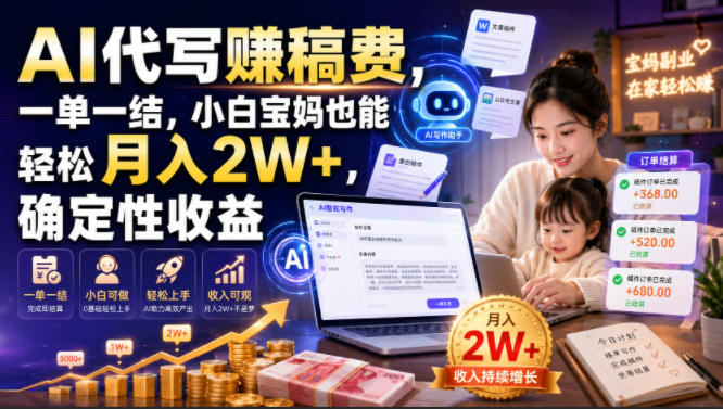 AI代写賺稿费，一单一结，小白宝妈也能轻松月入2W+，确定性收益【揭秘】-得优社