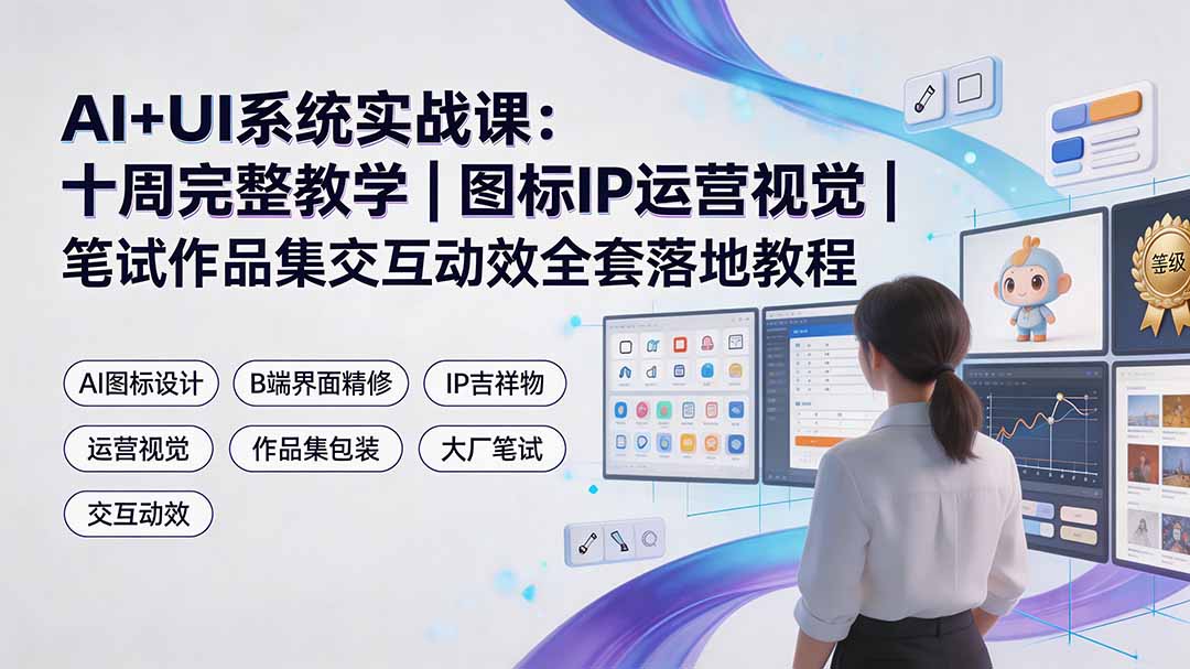 AI+UI系统实战课：十周完整教学｜图标IP运营视觉｜笔试作品集交互动效全套落地教程-得优社