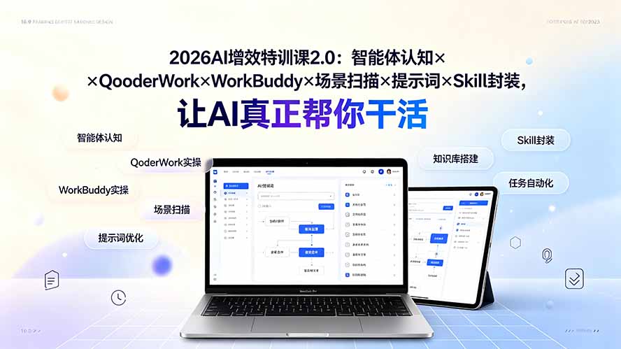 2026AI增效特训课2.0：智能体认知×QoderWork×WorkBuddy×场景扫描×提示词×Skill封装，让AI真正帮你干活-得优社