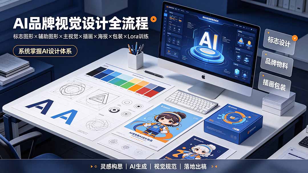 AI品牌视觉设计全流程：标志图形×辅助图形×主视觉×插画×海报×包装×Lora训练，系统掌握AI设计体系-得优社