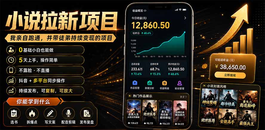抖音及多平台小说拉新项目：我亲自跑通并持续带徒弟实操｜0基础小白5天上手快速变现-得优社