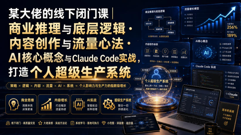 某大佬的线下闭门课｜商业推理与底层逻辑・内容创作与流量心法・AI核心概念与Claude Code实战，打造个人超级生产系统【录音+图片】-得优社