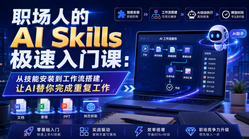 职场人的AI Skills极速入门课：从技能安装到工作流搭建，让AI替你完成重复工作-得优社