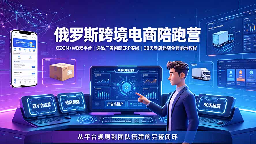 2026俄罗斯跨境电商陪跑营：OZON+WB双平台｜选品广告物流ERP实操｜30天新店起店全套落地教程-得优社