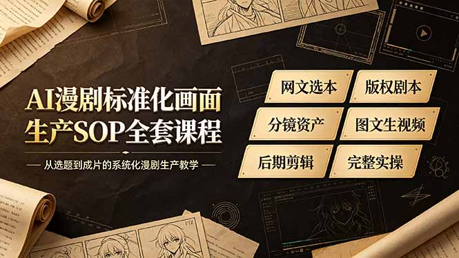 AI漫剧标准化画面生产SOP全套课程-更新，网文选本版权剧本分镜资产全覆盖，图文生视频后期剪辑完整实操教学-得优社