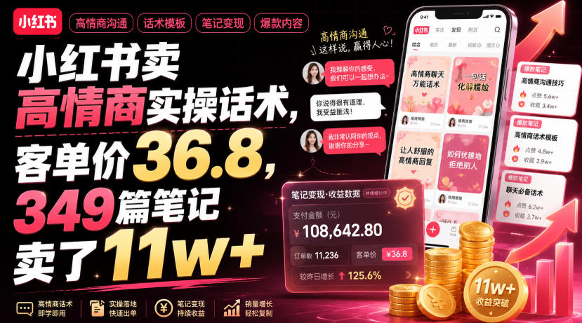 小红书卖高情商实操话术，客单价36.8，349篇笔记卖了11w+！-得优社