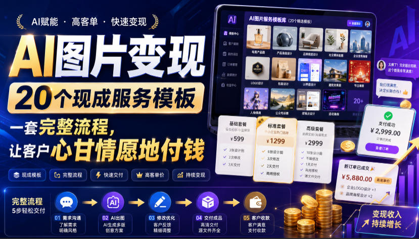 AI图片变现，20个现成服务模板，一套完整流程，让客户心甘情愿地付钱【原创双语字幕】-得优社