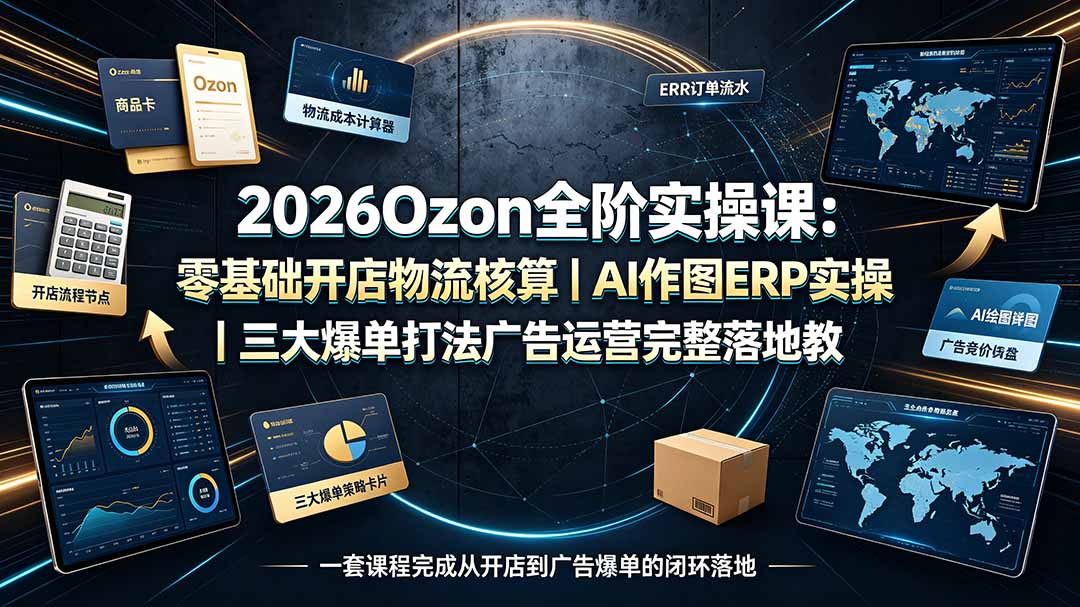 2026Ozon全阶实操课：零基础开店物流核算｜AI作图ERP实操｜三大爆单打法广告运营完整落地教程-得优社