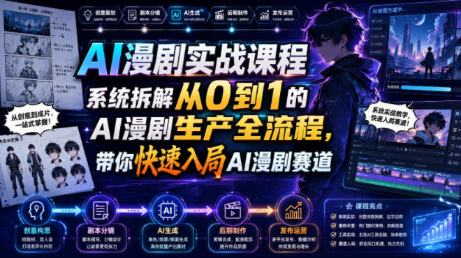 AI漫剧实战课程，系统拆解从0到1的AI漫剧生产全流程，带你快速入局AI漫剧赛道-得优社