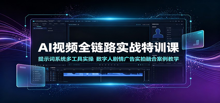 AI视频全链路实战特训课：提示词系统多工具实操，数字人剧情广告实拍融合案例教学-得优社