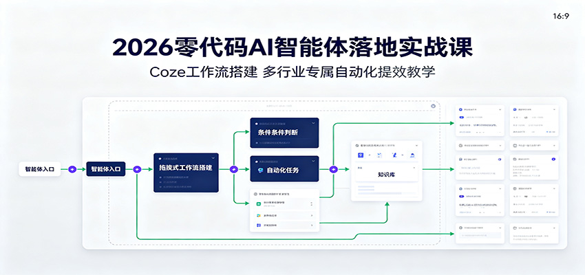 2026零代码AI智能体落地实战课：Coze工作流搭建，多行业专属自动化提效教学-得优社