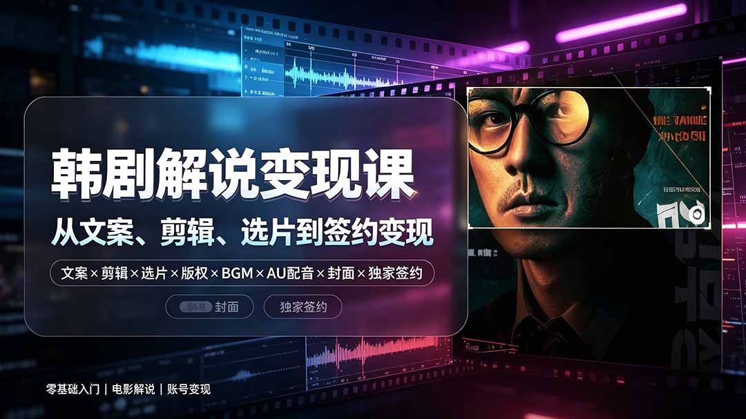 抖音270W粉丝博主亲授韩剧解说课：文案×剪辑×选片×版权×BGM×AU配音×封面×独家签约，零基础到变现-得优社