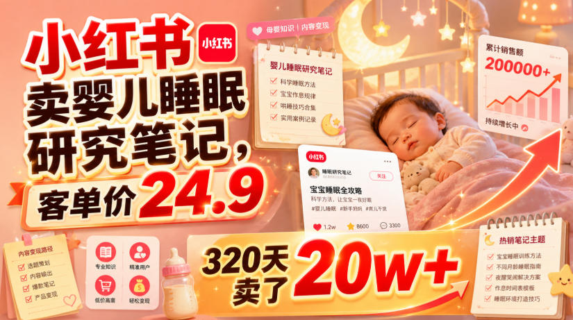小红书卖婴儿睡眠研究笔记，客单价24.9，320天卖了20w+-得优社
