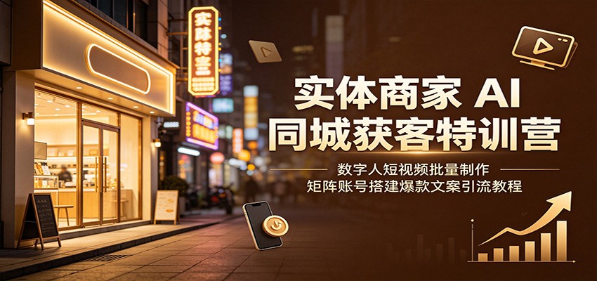 实体商家AI同城获客特训营：数字人短视频批量制作，矩阵账号搭建爆款文案引流教程-得优社