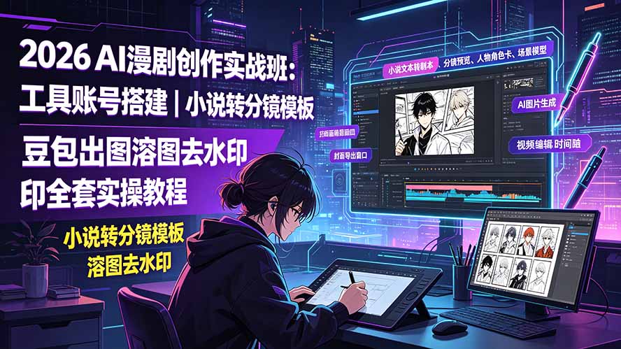 2026AI漫剧创作实战班：工具账号搭建｜小说转分镜模板｜豆包出图溶图去水印全套实操教程-得优社