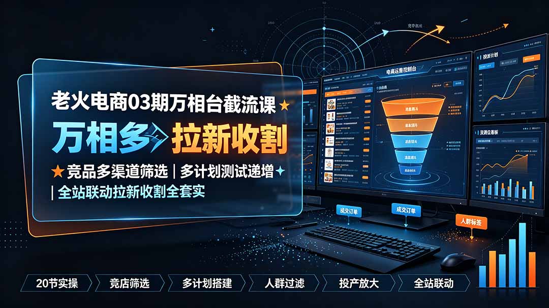 老火电商03期万相台截流课：竞品多渠道筛选｜多计划测试递增｜全站联动拉新收割全套实操教学-得优社