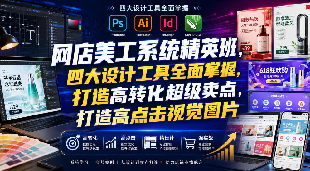 网店美工系统精英班，四大设计工具全面掌握，打造高转化超级卖点，打造高点击视觉图片(2026年7月)-得优社