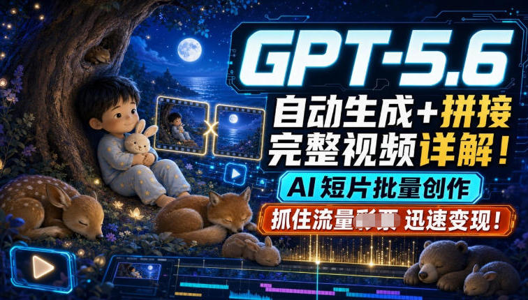 GPT-5.6自动生成＋拼接完整视频详解，AI短片批量创作，抓住流量迅速变现！-得优社