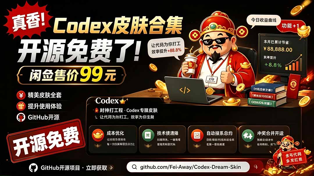 闲鱼售卖99元的Codex皮肤包，GitHub 免费开源了！让你的codex变成精美界面 Codex Dream Skin-得优社