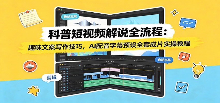 科普短视频解说全流程：趣味文案写作技巧，AI配音字幕预设全套成片实操教程-得优社