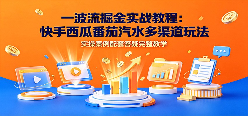 一波流掘金实战教程：快手西瓜番茄汽水多渠道玩法，实操案例配套答疑完整教学-得优社