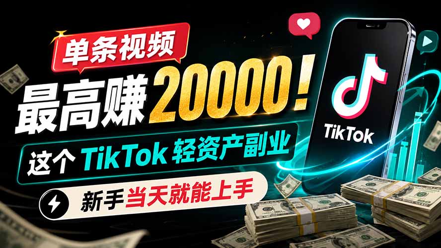 单条视频最高赚 20000！这个 TikTok 轻资产副业，新手当天就能上手-得优社
