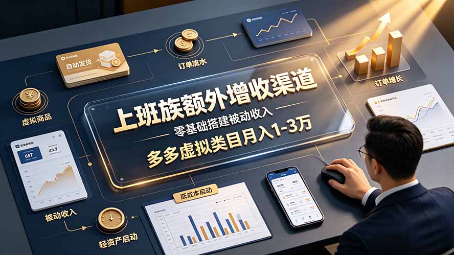 上班族额外增收渠道，零基础搭建被动收入，多多虚拟类目月入 1-3 万-得优社