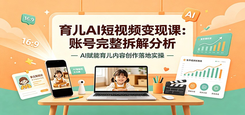 育儿AI短视频变现课：账号完整拆解分析，AI赋能育儿内容创作落地实操-得优社