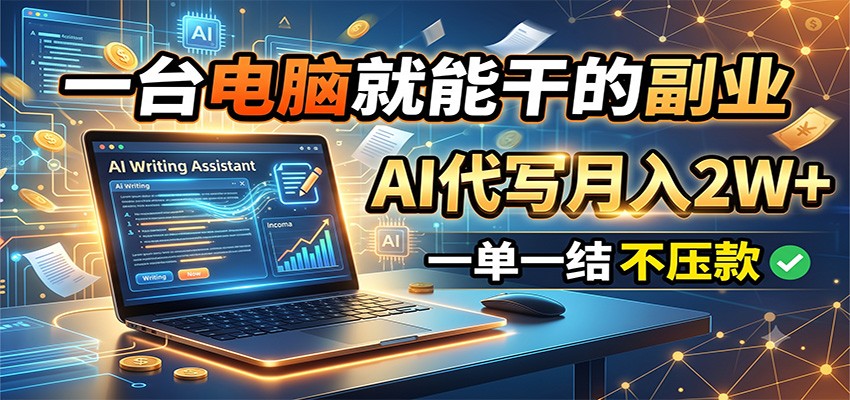 一台电脑就能干的副业，AI代写月入2W+，一单一结不压款-得优社