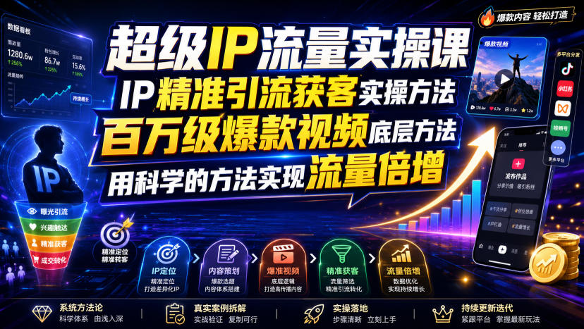 超级IP流量实操课，IP精准引流获客实操方法，百万级爆款视频底层方法，用科学的方法实现流量倍增-得优社