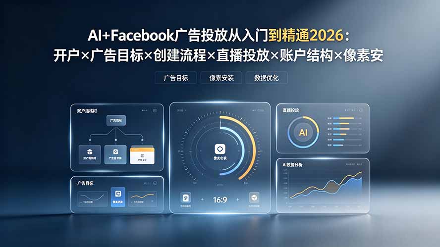 AI+Facebook广告投放从入门到精通2026：开户×广告目标×创建流程×直播投放×账户结构×像素安装×AI赋能-得优社