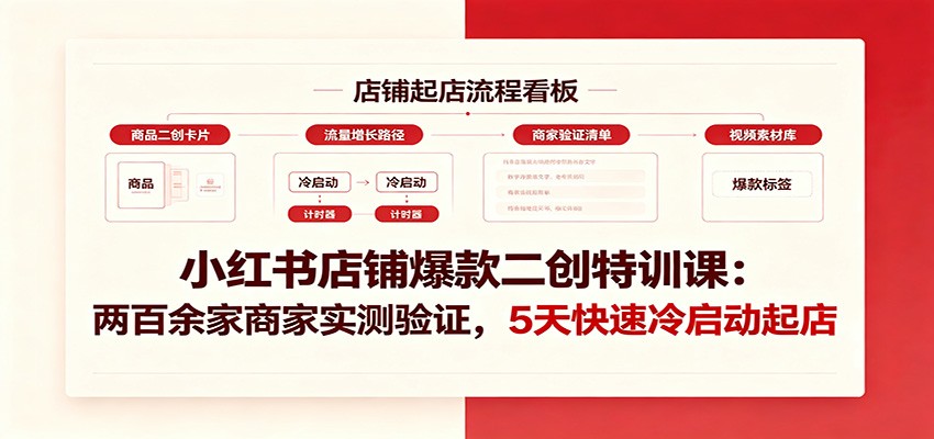 小红书店铺爆款二创特训课：两百余家商家实测验证，5天快速冷启动起店-得优社